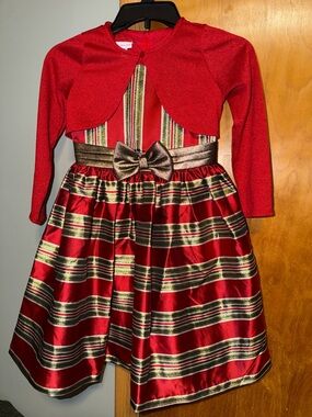 Bonnie Jean Red and Gold Holiday Party Dress - Girls Christmas Dress